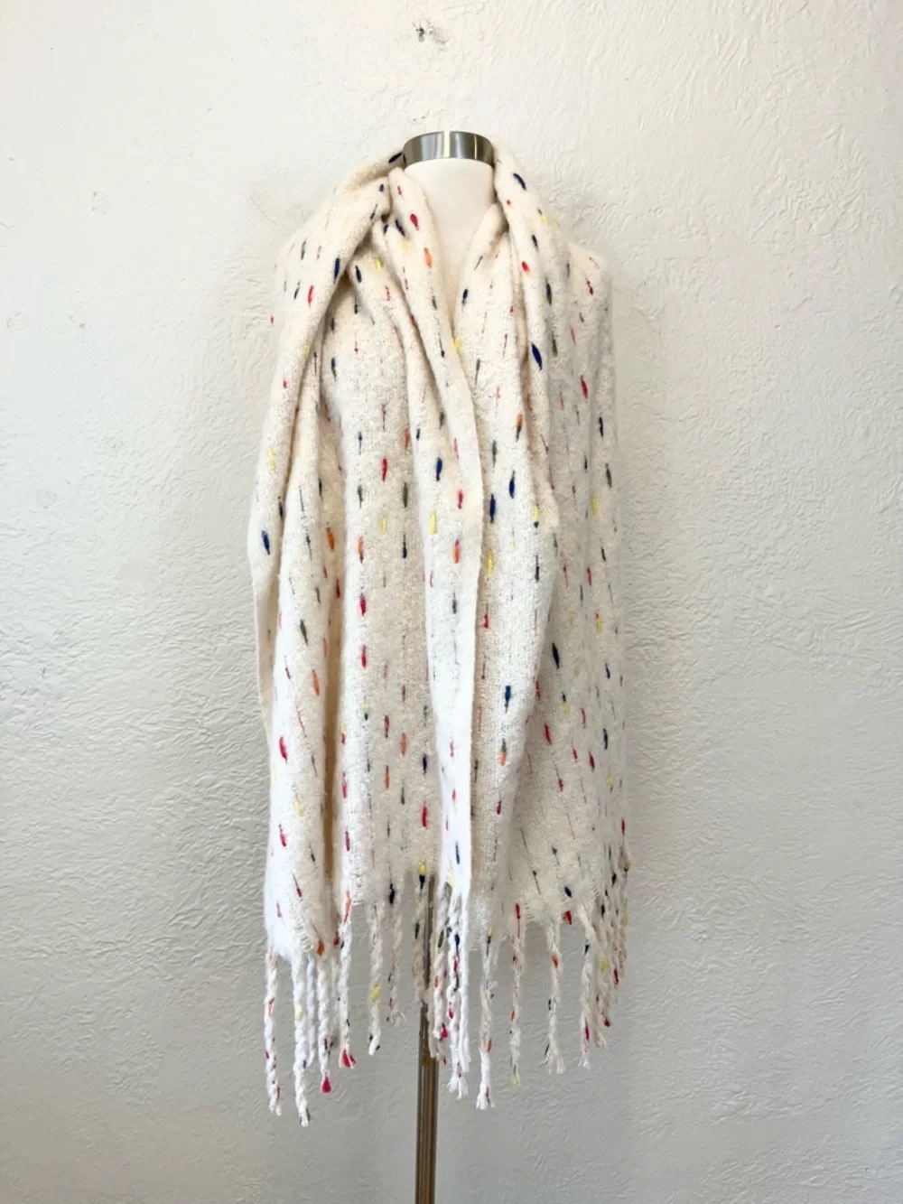 World Market Chunky Scarf Cream Ivory Fringe Boho Bohemian